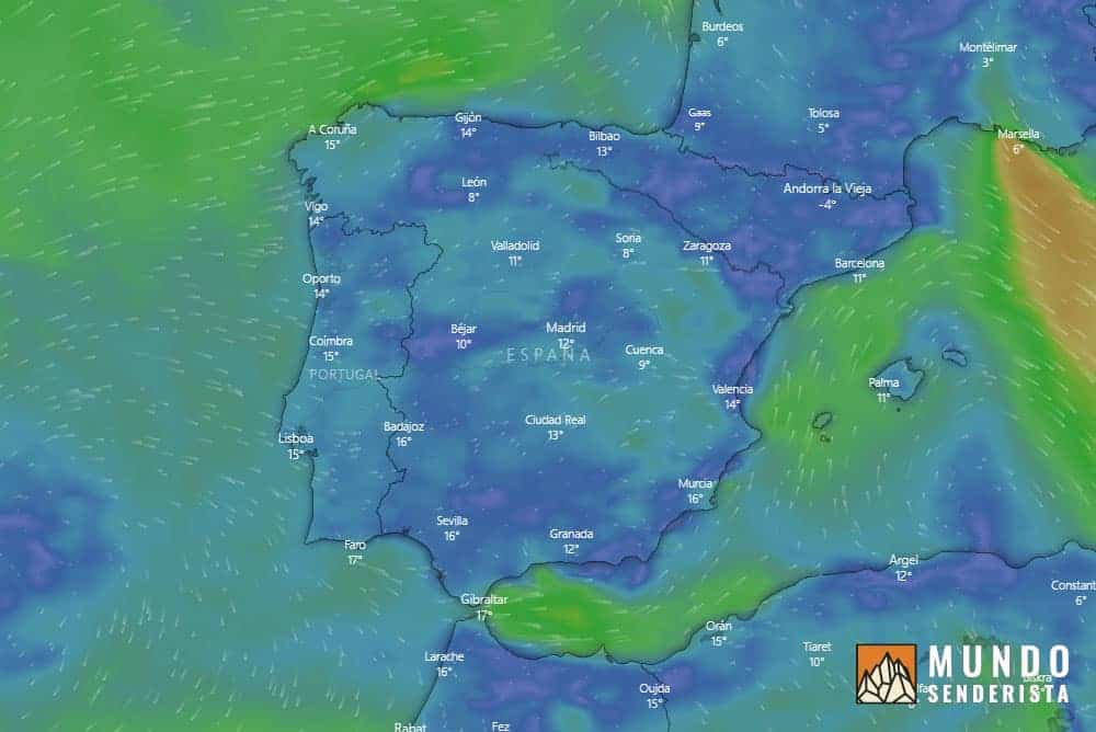 Mapa general de Windy para la previsión meteorológica para la montaña